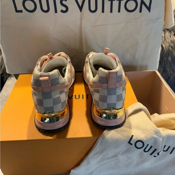 Louis Vuitton Pink and Damier Azur Run Away Sneakers - Picture 3 of 16